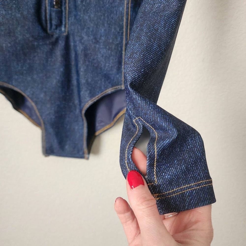 WATSKIN Danielle Bodysuit Denim Blue Zip Front Long Sleeve Swim UPF 50+ S - Picture 8 of 8